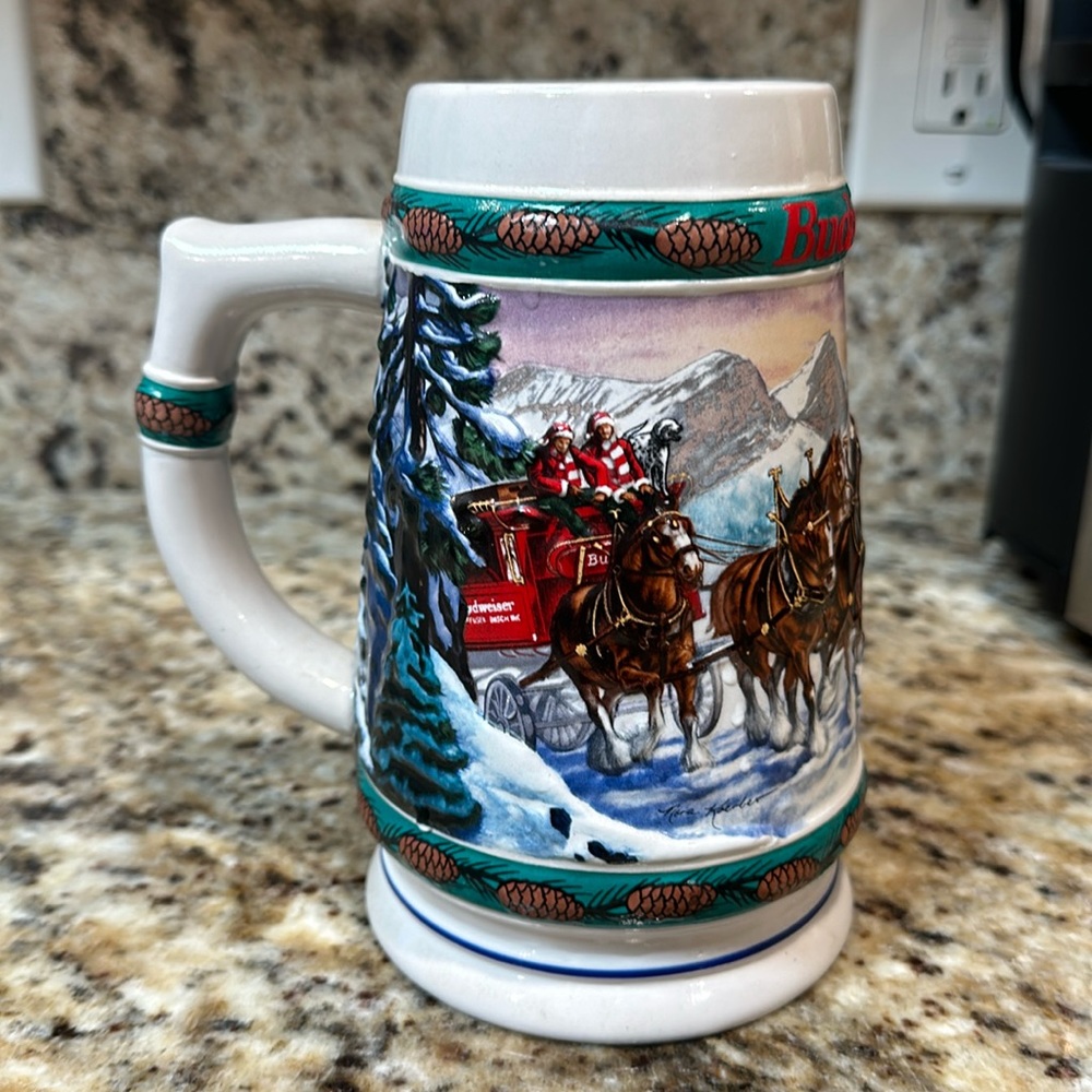 1993 Budweiser Holiday Stein Collection Special Delivery By Artist Nora Koerber.